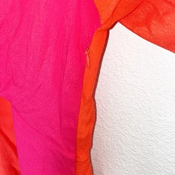 Skies Are Blue Red Orange Colorblock Tie Front Short Sleeve V Neck Mini Dress - Picture 4 of 12